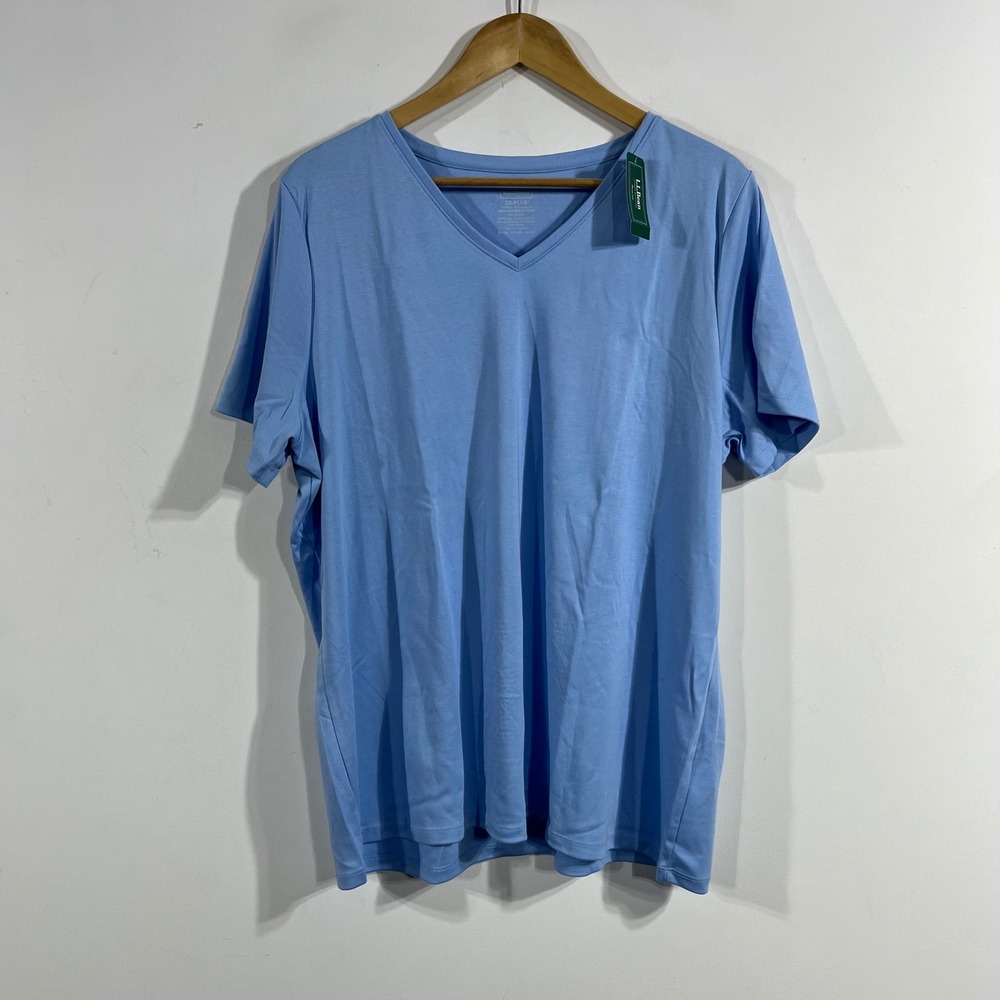 LL Bean Women 2X Plus Light Blue Supima Cotton V-Neck Short Sleeve Tee Casual